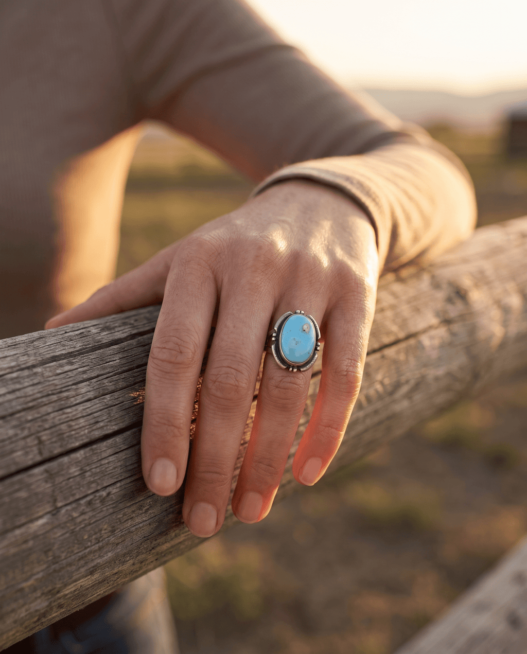 Randy Billy Navajo Sterling Silver Ring with Golden Hills Turquoise — Size 9 (Hallmark RB + Sterling) - Rooted & Reckless Co.