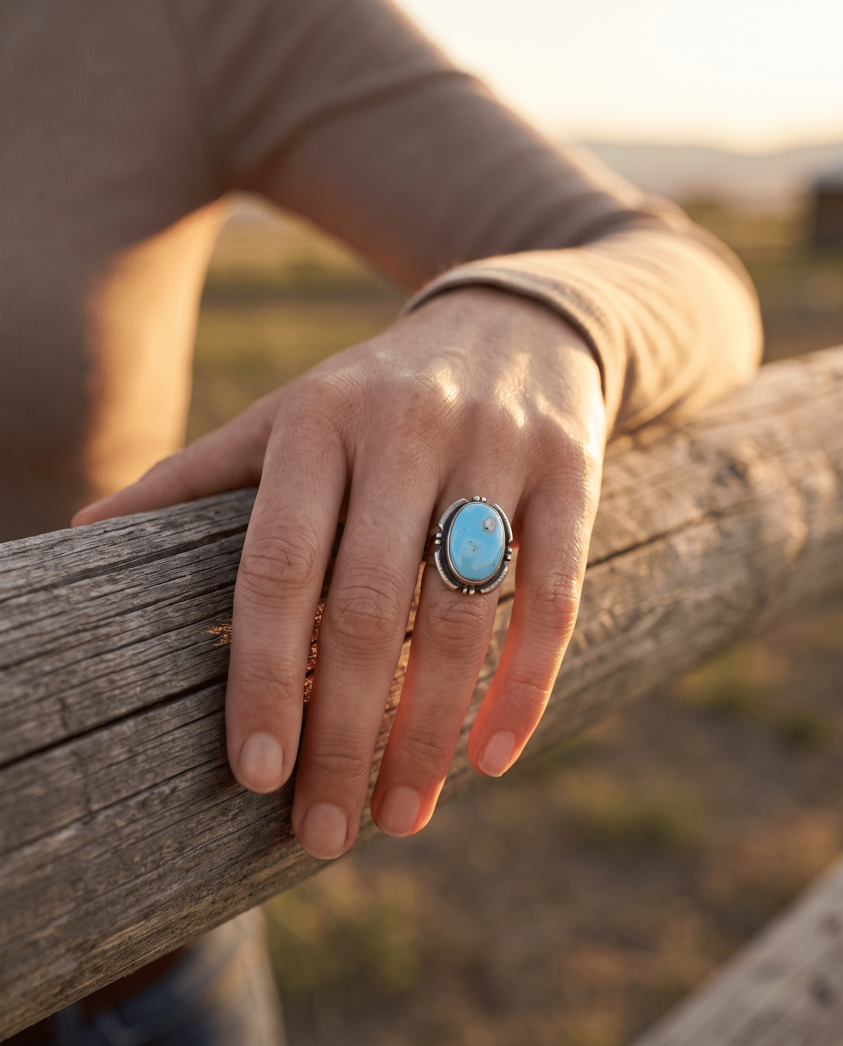 Randy Billy Navajo Sterling Silver Ring with Golden Hills Turquoise — Size 9 (Hallmark RB + Sterling) - Rooted & Reckless Co.
