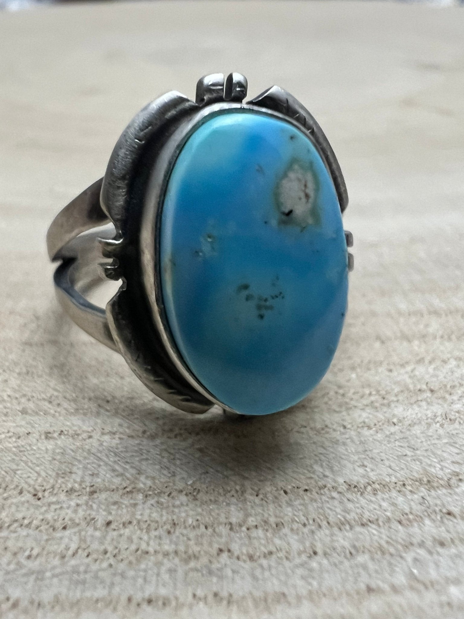 Randy Billy Navajo Sterling Silver Ring with Golden Hills Turquoise — Size 9 (Hallmark RB + Sterling) - Rooted & Reckless Co.