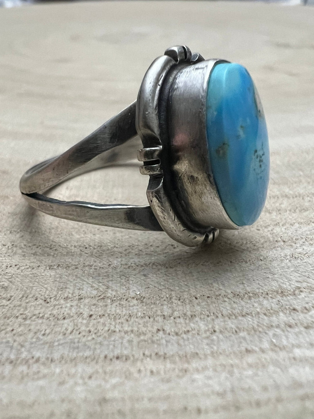 Randy Billy Navajo Sterling Silver Ring with Golden Hills Turquoise — Size 9 (Hallmark RB + Sterling) - Rooted & Reckless Co.
