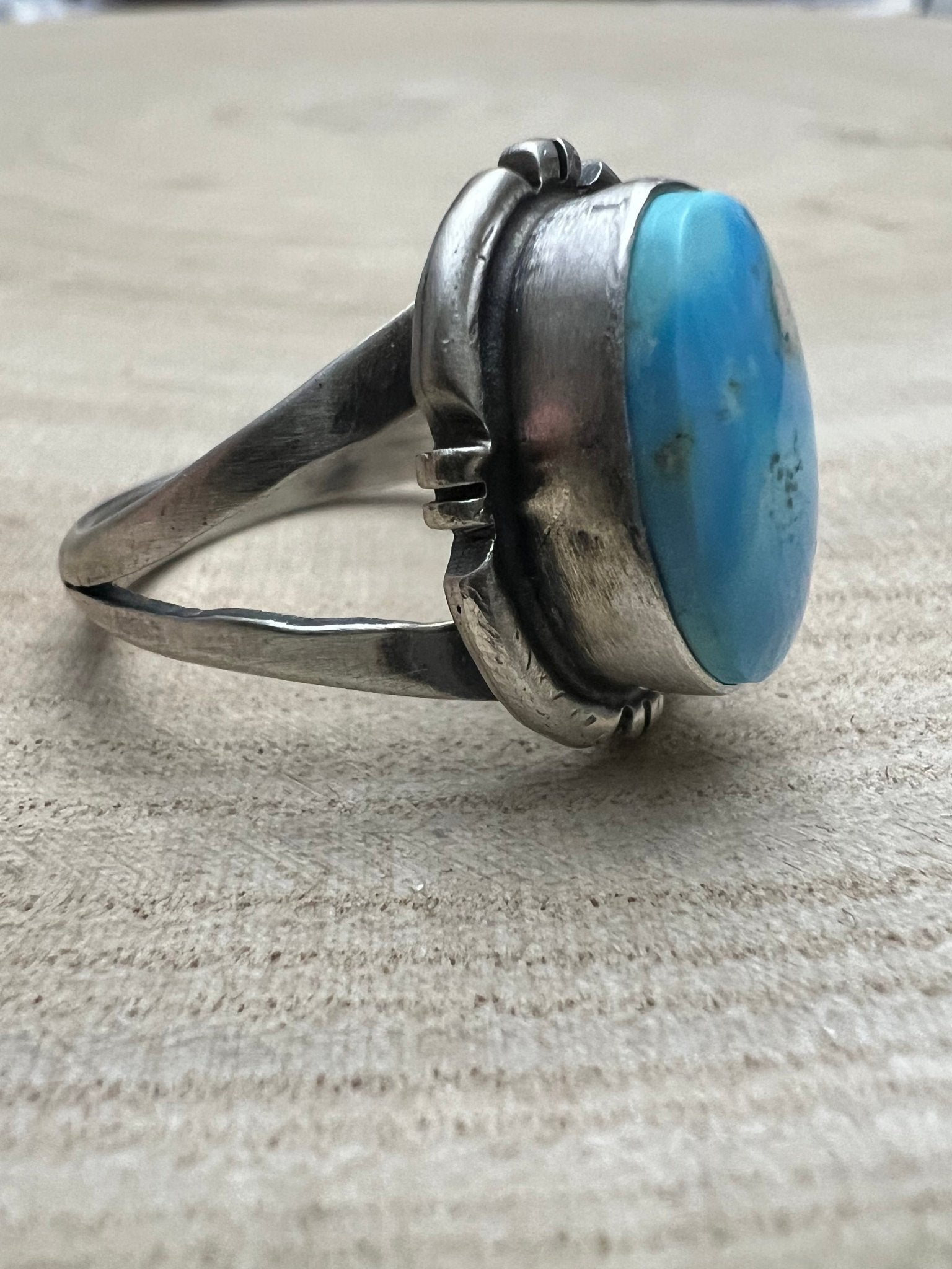Randy Billy Navajo Sterling Silver Ring with Golden Hills Turquoise — Size 9 (Hallmark RB + Sterling) - Rooted & Reckless Co.