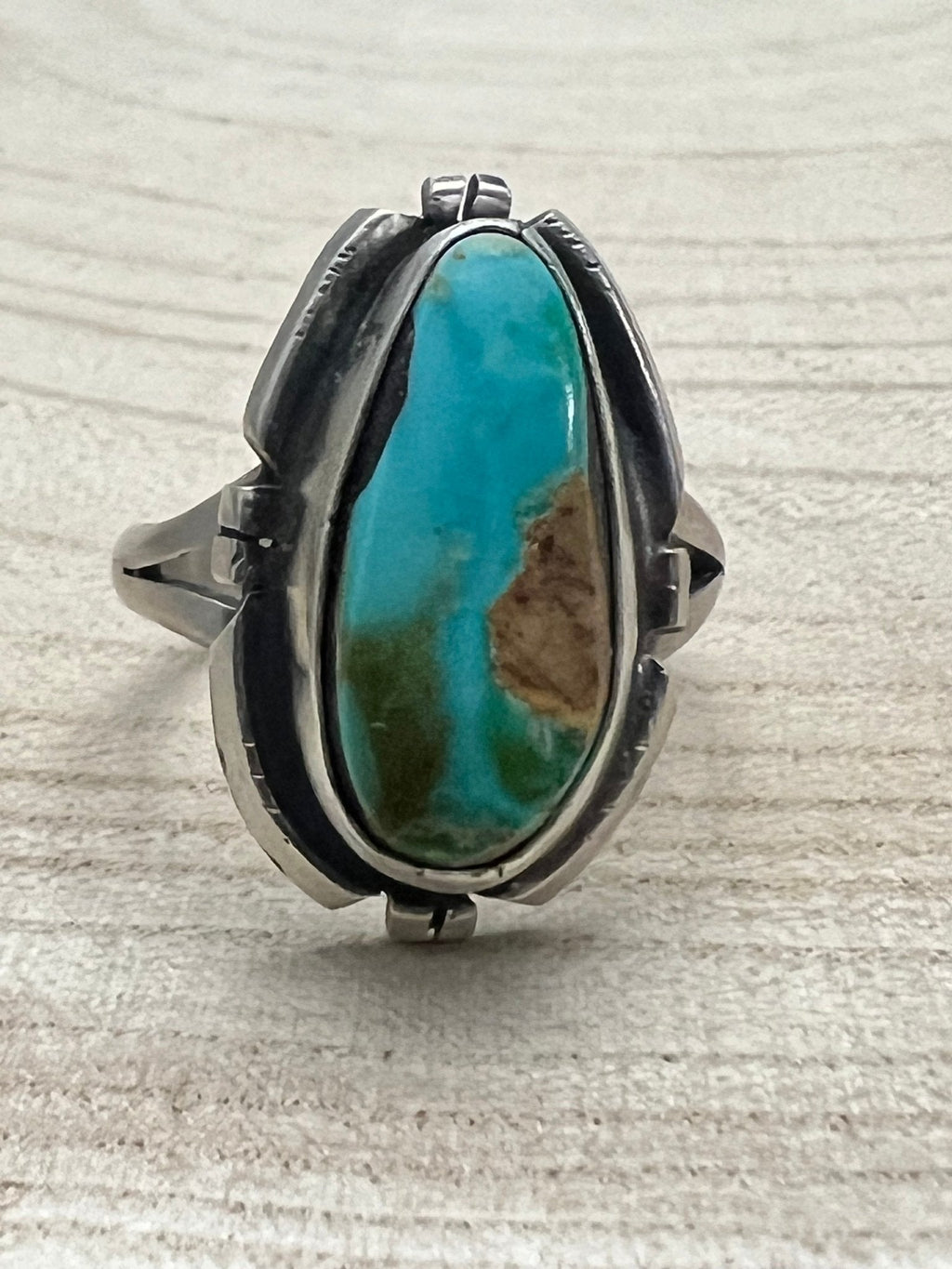 Randy Billy Navajo Sterling Silver Ring with Royston Turquoise — Size 10 (1" × 5/8" Statement) - Rooted & Reckless Co.
