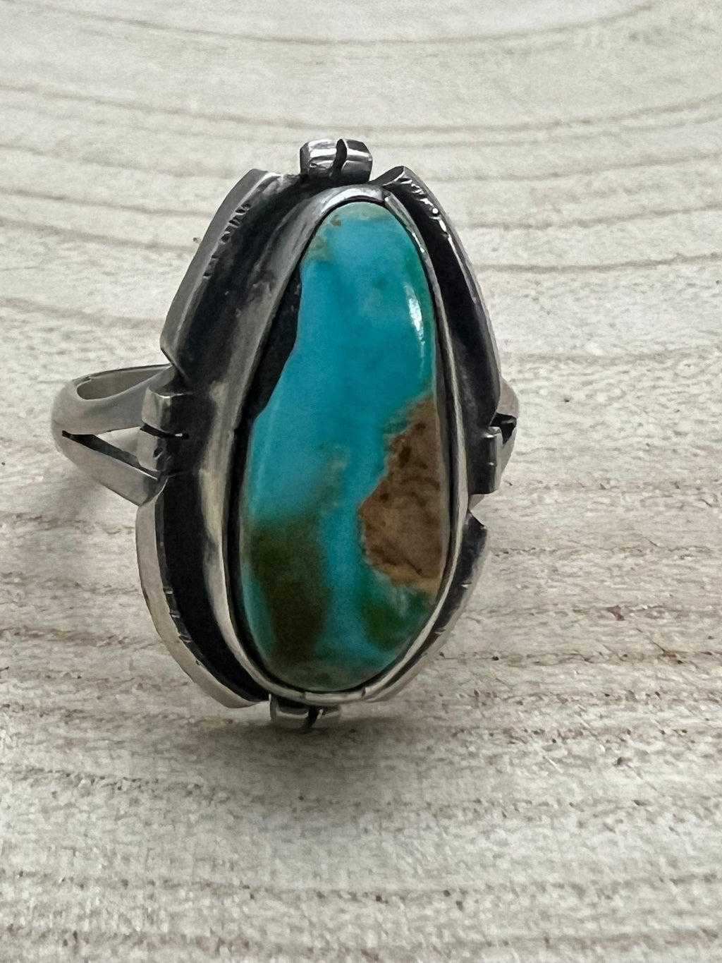 Randy Billy Navajo Sterling Silver Ring with Royston Turquoise — Size 10 (1" × 5/8" Statement) - Rooted & Reckless Co.
