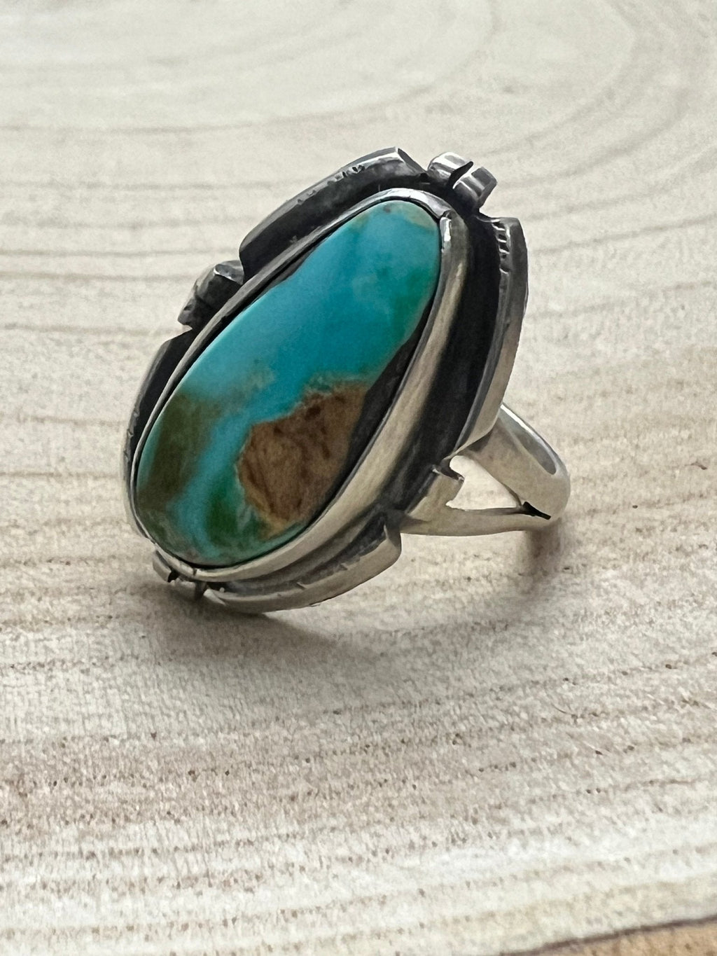 Randy Billy Navajo Sterling Silver Ring with Royston Turquoise — Size 10 (1" × 5/8" Statement) - Rooted & Reckless Co.