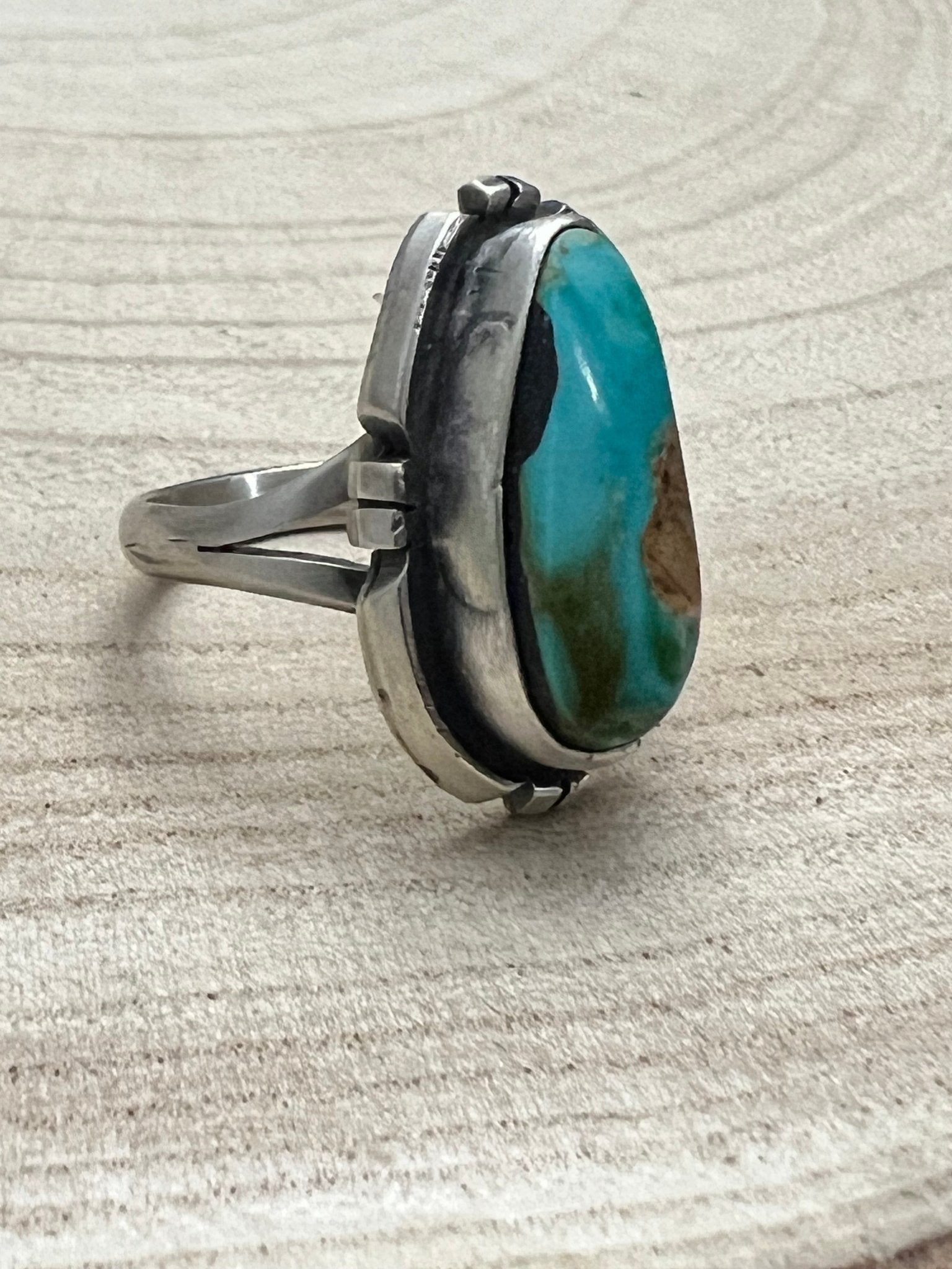 Randy Billy Navajo Sterling Silver Ring with Royston Turquoise — Size 10 (1" × 5/8" Statement) - Rooted & Reckless Co.