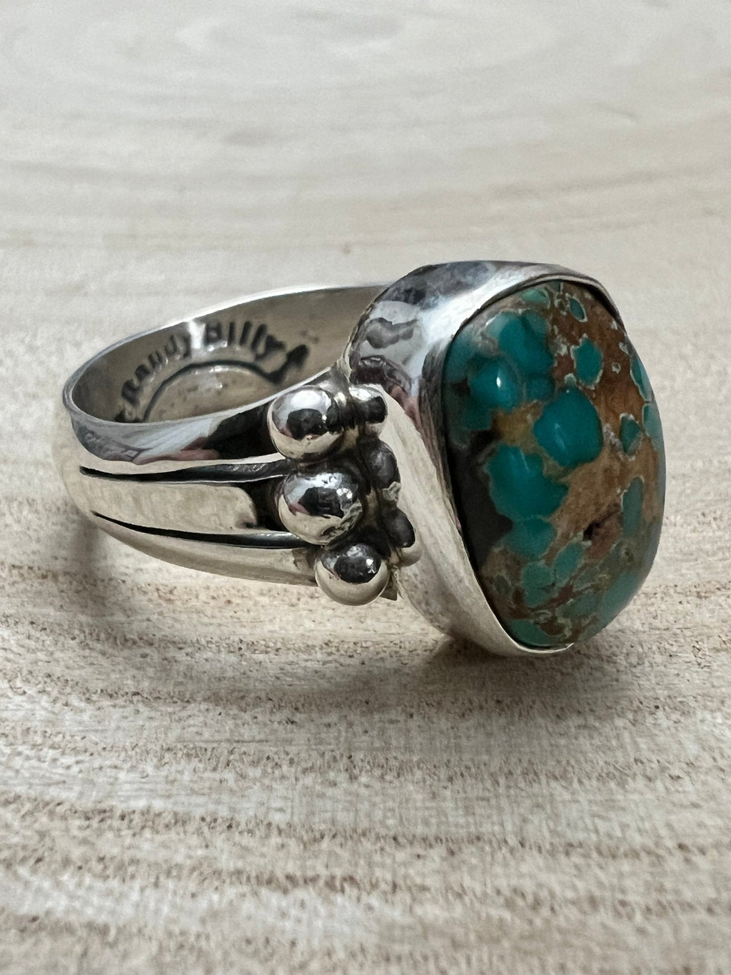 Randy Billy Navajo Sterling Silver Ring with Royston Turquoise — Size 10 (Compact 5/8" × 1/2") - Rooted & Reckless Co.