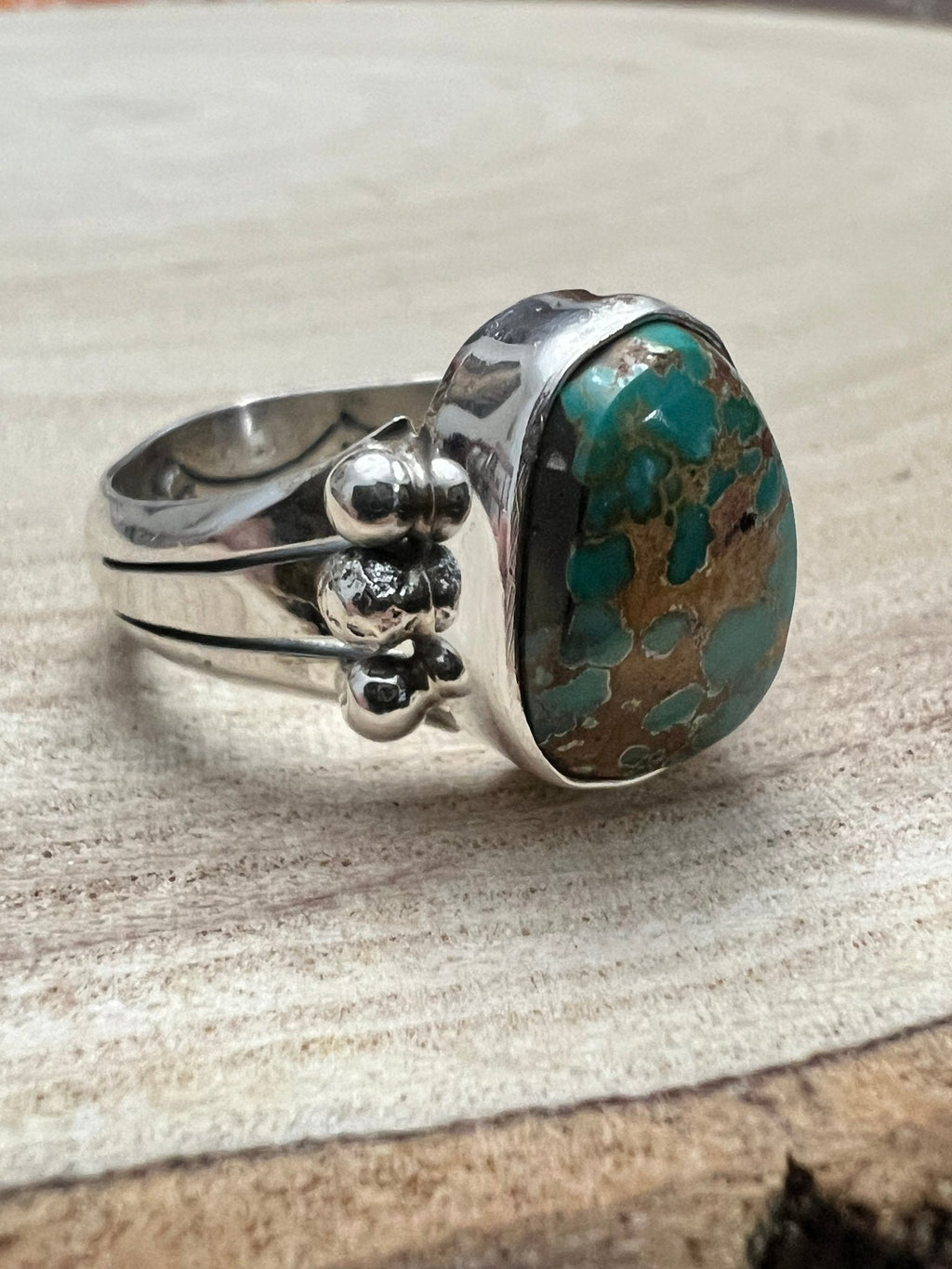 Randy Billy Navajo Sterling Silver Ring with Royston Turquoise — Size 10 (Compact 5/8" × 1/2") - Rooted & Reckless Co.
