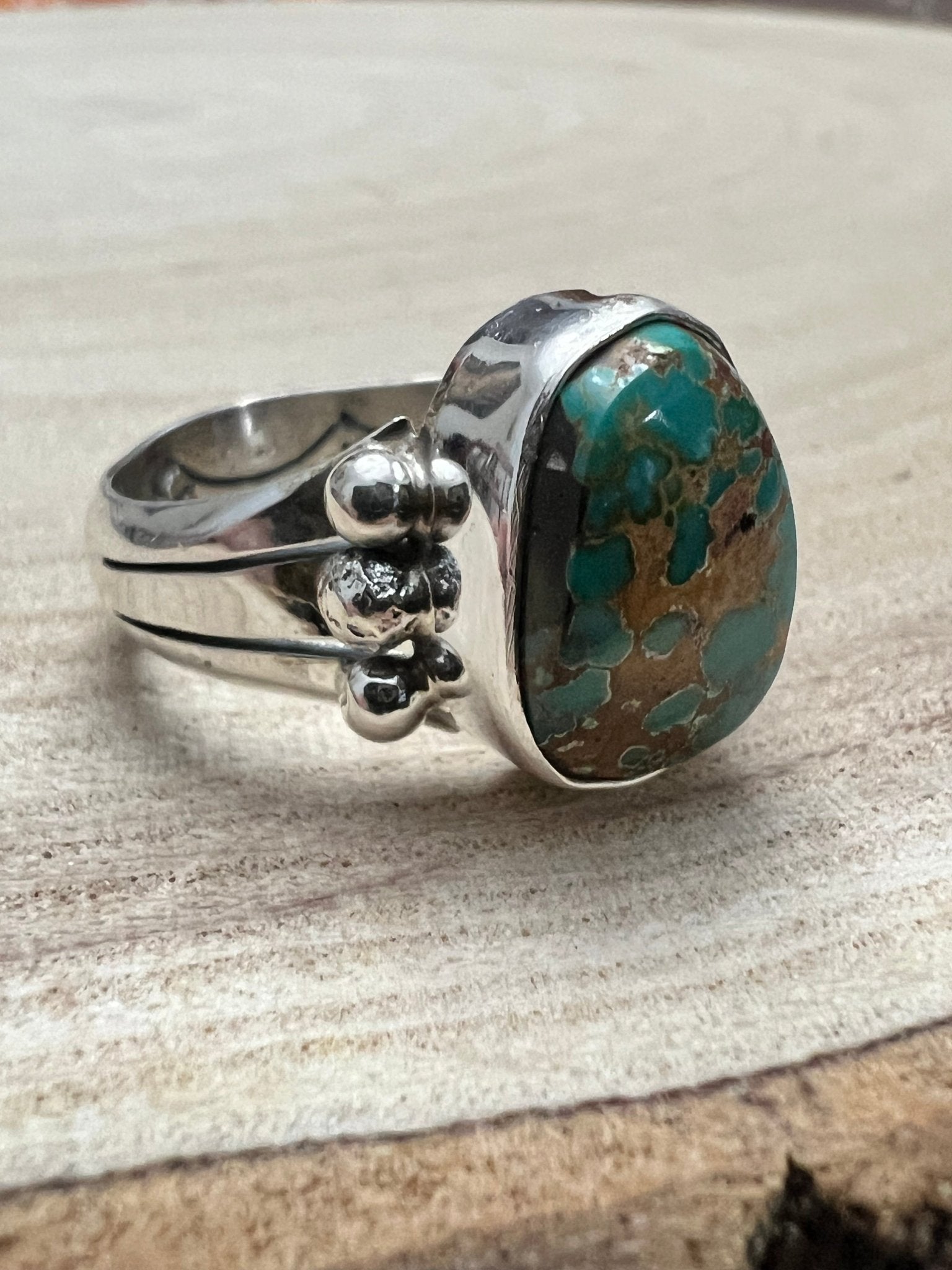Randy Billy Navajo Sterling Silver Ring with Royston Turquoise — Size 10 (Compact 5/8" × 1/2") - Rooted & Reckless Co.