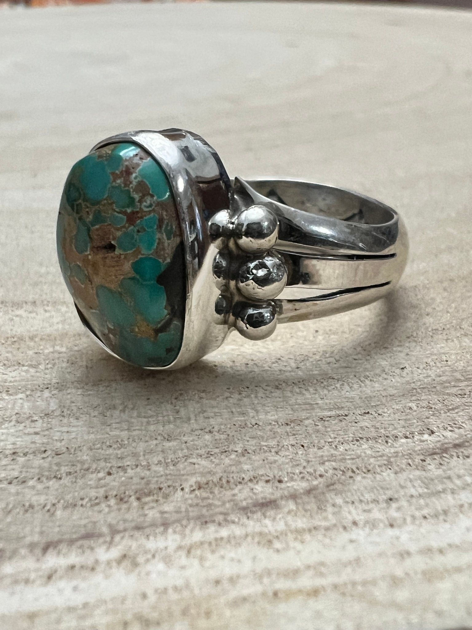 Randy Billy Navajo Sterling Silver Ring with Royston Turquoise — Size 10 (Compact 5/8" × 1/2") - Rooted & Reckless Co.