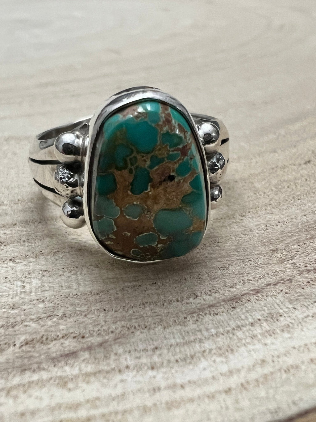 Randy Billy Navajo Sterling Silver Ring with Royston Turquoise — Size 10 (Compact 5/8" × 1/2") - Rooted & Reckless Co.