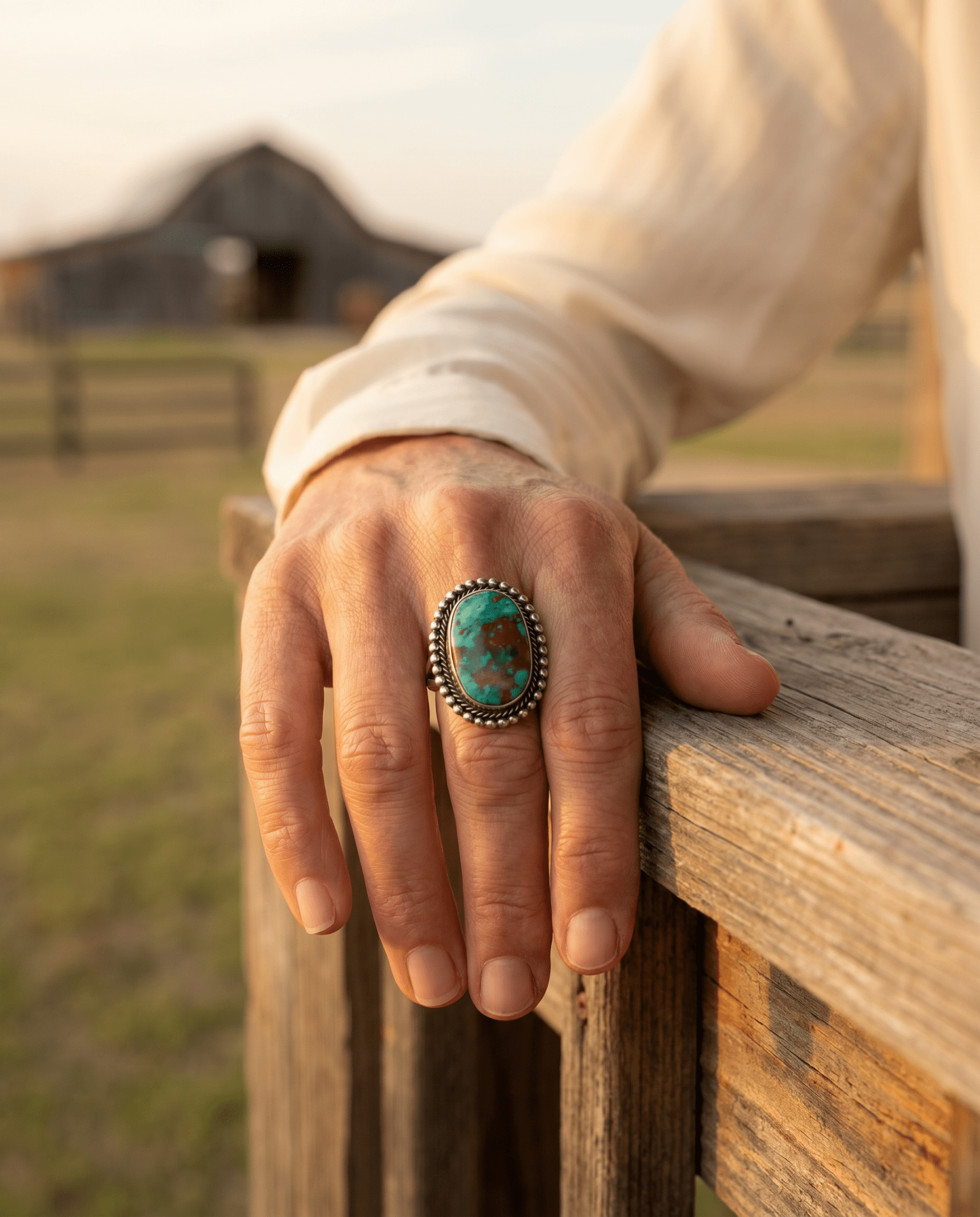 Randy Billy Navajo Sterling Silver Ring with Royston Turquoise — Size 10 (Larger 7/8" × 3/4") - Rooted & Reckless Co.