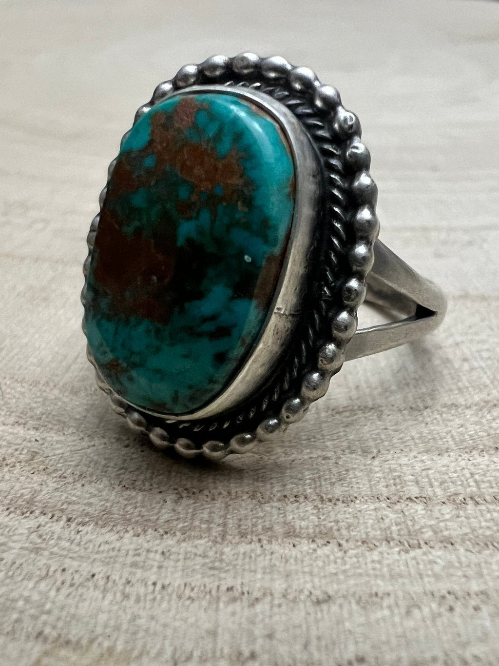 Randy Billy Navajo Sterling Silver Ring with Royston Turquoise — Size 10 (Larger 7/8" × 3/4") - Rooted & Reckless Co.