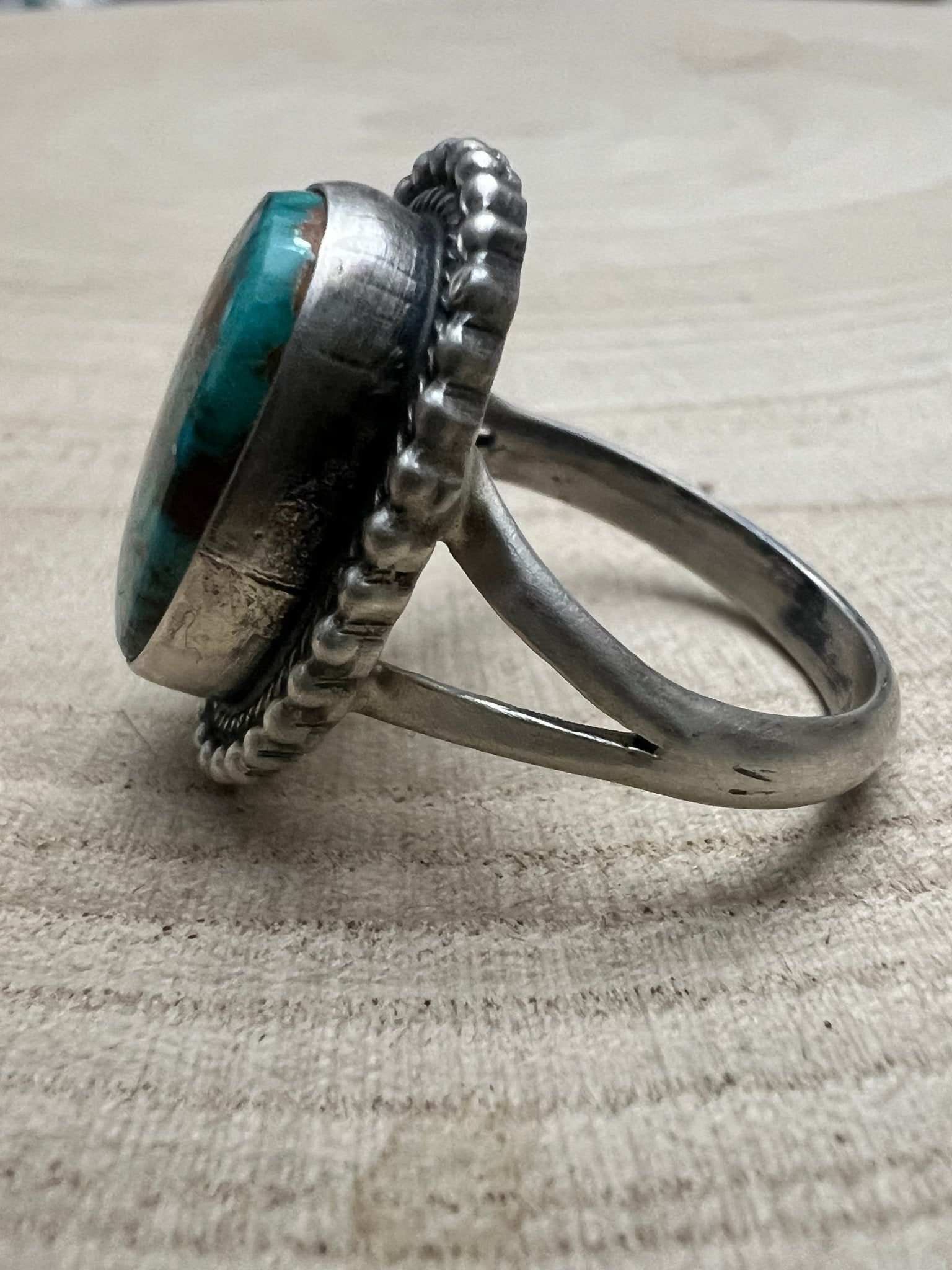 Randy Billy Navajo Sterling Silver Ring with Royston Turquoise — Size 10 (Larger 7/8" × 3/4") - Rooted & Reckless Co.