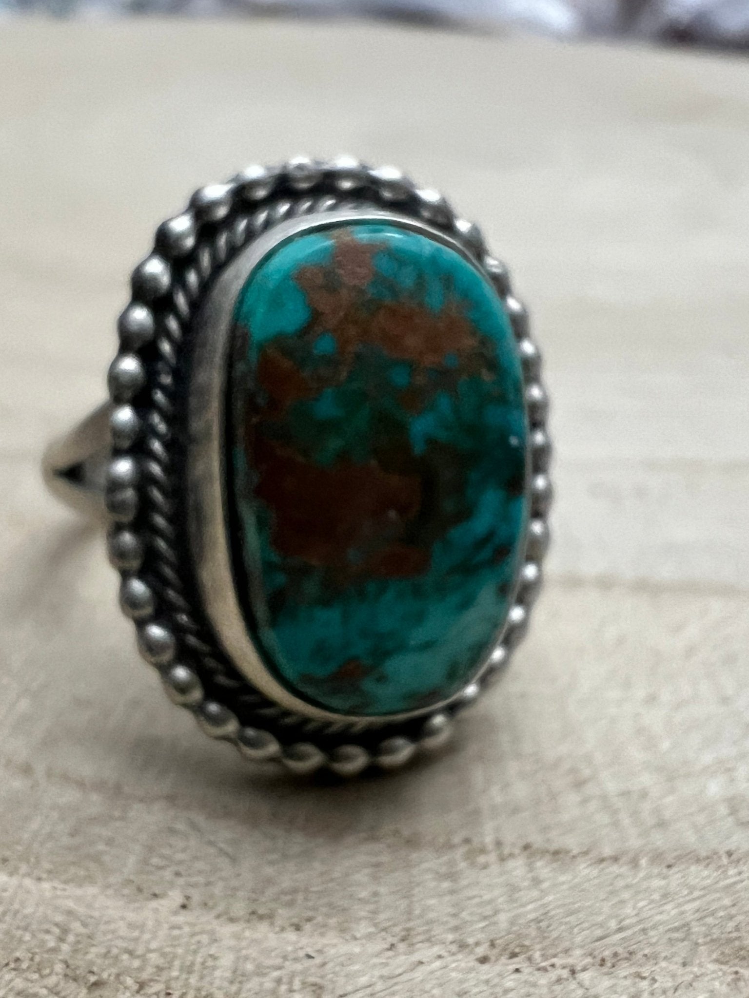 Randy Billy Navajo Sterling Silver Ring with Royston Turquoise — Size 10 (Larger 7/8" × 3/4") - Rooted & Reckless Co.