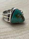 Randy Billy Navajo Sterling Silver Ring with Royston Turquoise — Size 9.5 (Compact 5/8" × 1/2") - Rooted & Reckless Co.