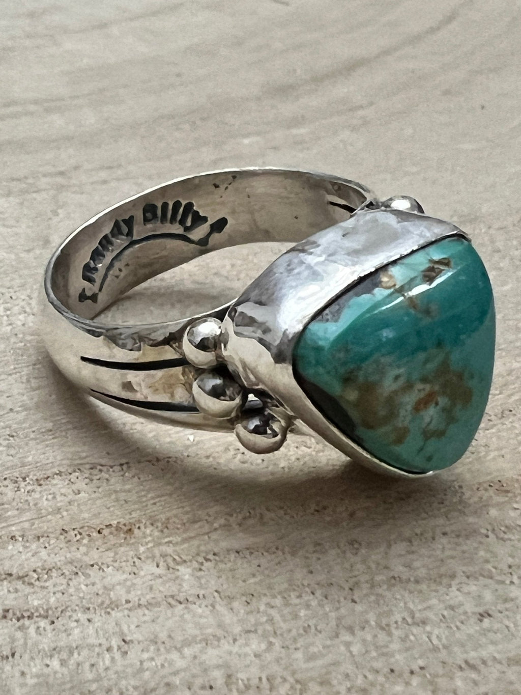 Randy Billy Navajo Sterling Silver Ring with Royston Turquoise — Size 9.5 (Compact 5/8" × 1/2") - Rooted & Reckless Co.