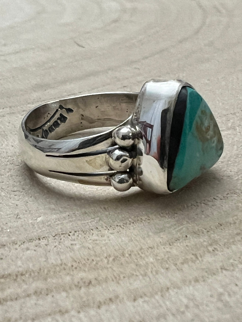 Randy Billy Navajo Sterling Silver Ring with Royston Turquoise — Size 9.5 (Compact 5/8" × 1/2") - Rooted & Reckless Co.