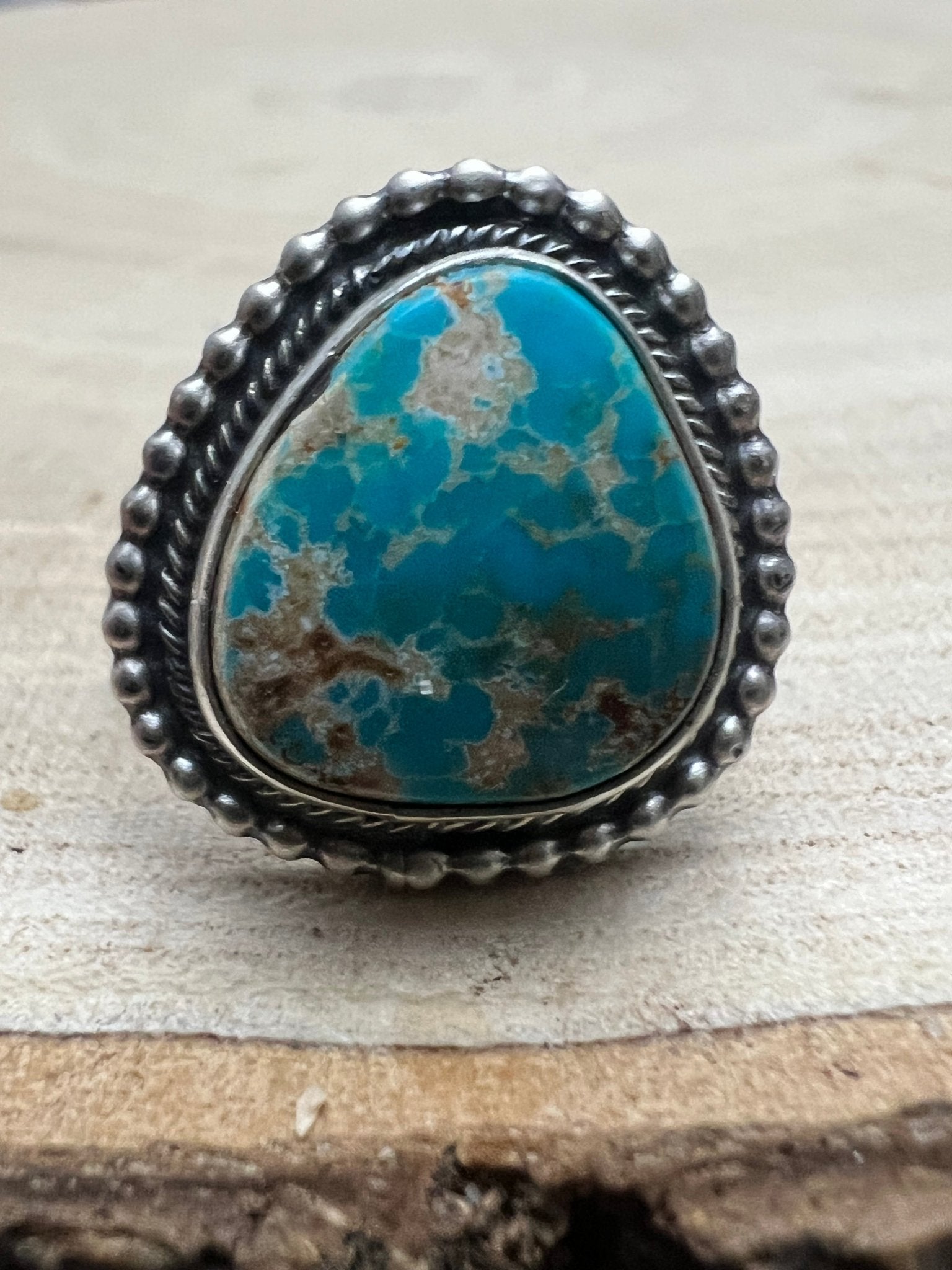 Randy Billy Navajo Sterling Silver Ring with Royston Turquoise — Size 9.5 (Hallmark Randy Billy) - Rooted & Reckless Co.