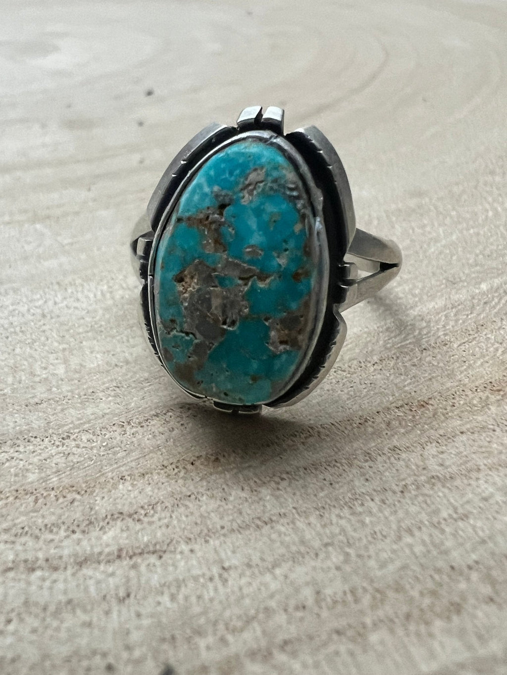 Randy Billy Navajo Sterling Silver Ring with Royston Turquoise — Size 9.5 (Medium 7/8" × 5/8") - Rooted & Reckless Co.