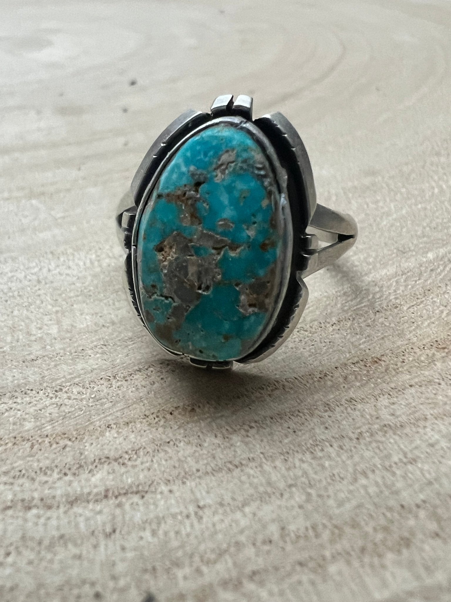 Randy Billy Navajo Sterling Silver Ring with Royston Turquoise — Size 9.5 (Medium 7/8" × 5/8") - Rooted & Reckless Co.