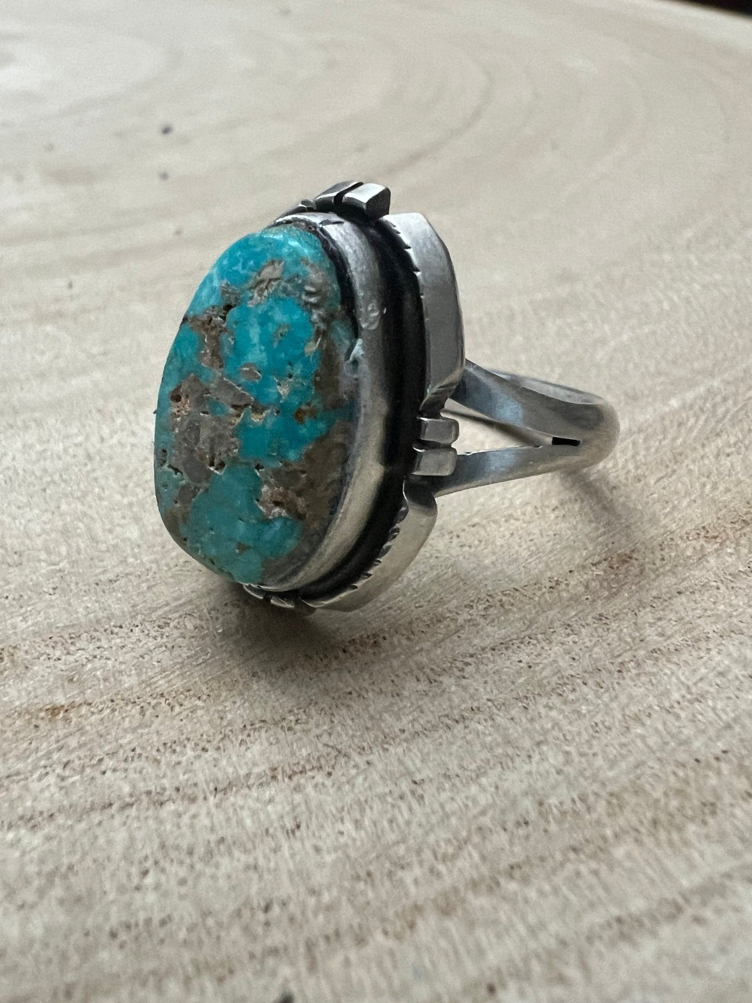 Randy Billy Navajo Sterling Silver Ring with Royston Turquoise — Size 9.5 (Medium 7/8" × 5/8") - Rooted & Reckless Co.