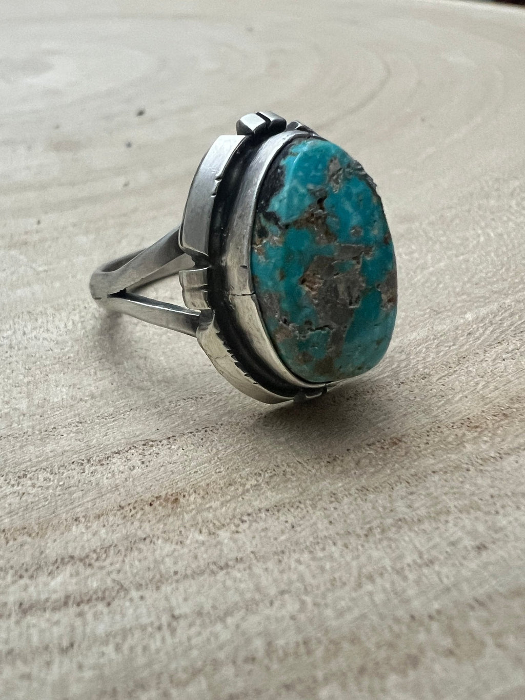 Randy Billy Navajo Sterling Silver Ring with Royston Turquoise — Size 9.5 (Medium 7/8" × 5/8") - Rooted & Reckless Co.