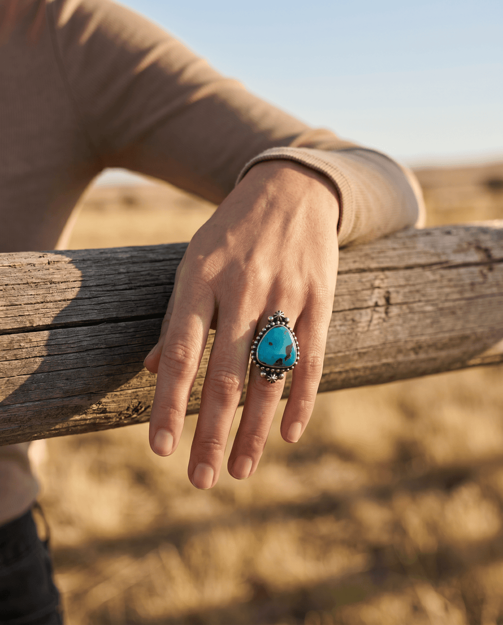 Randy Boyd Navajo Sterling Silver Ring with Fox Turquoise — Size 8.5 (Hallmark RB) - Rooted & Reckless Co.