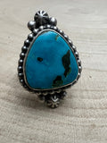 Randy Boyd Navajo Sterling Silver Ring with Fox Turquoise — Size 8.5 (Hallmark RB) - Rooted & Reckless Co.
