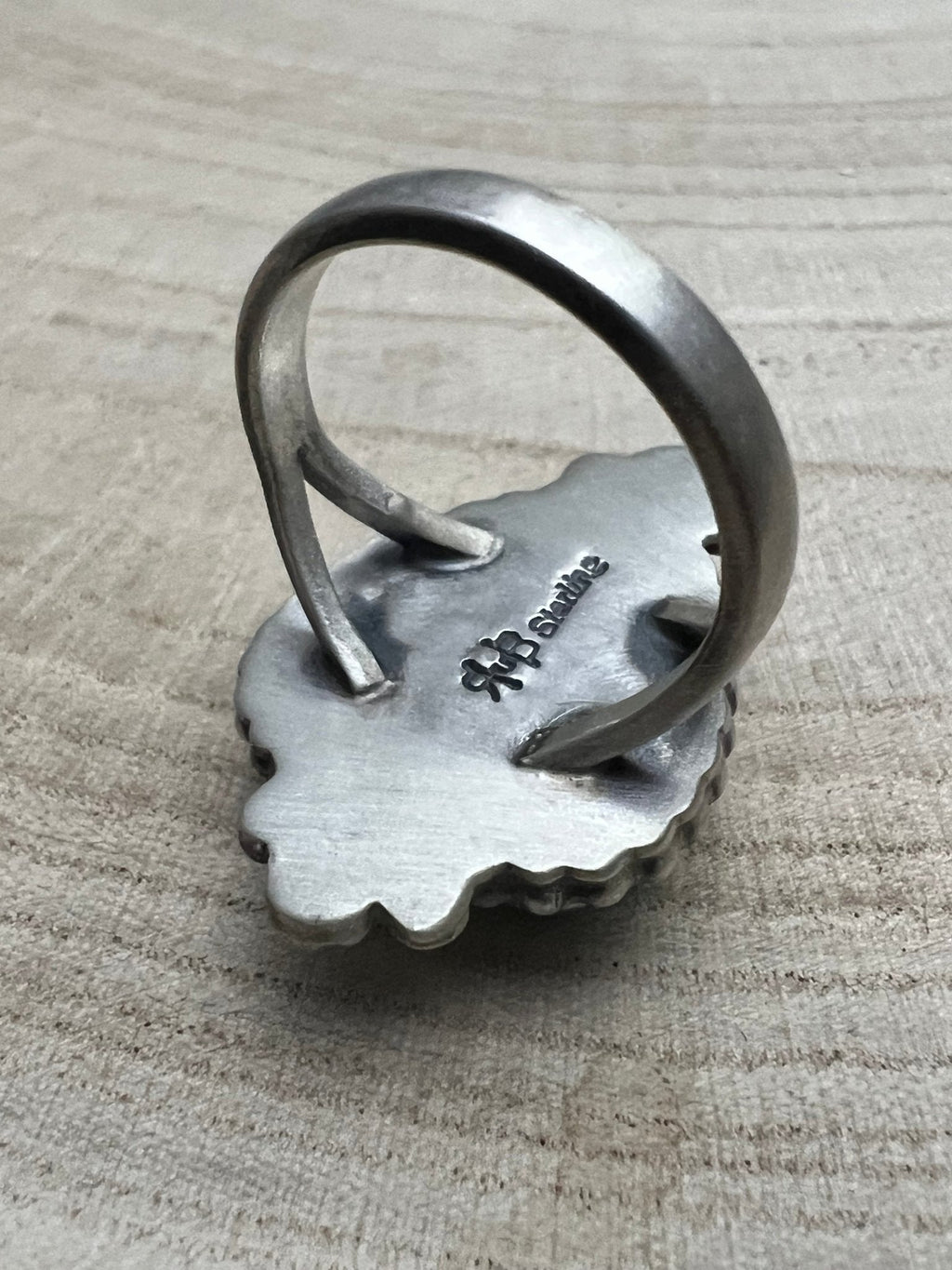 Randy Boyd Navajo Sterling Silver Ring with Fox Turquoise — Size 8.5 (Hallmark RB) - Rooted & Reckless Co.