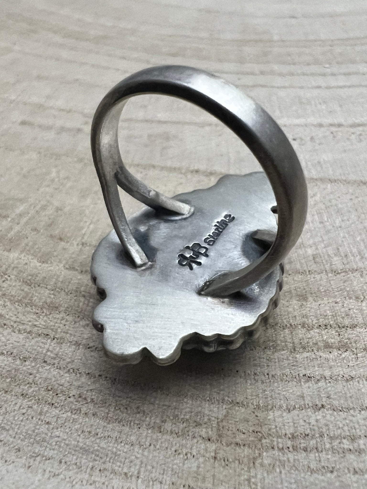 Randy Boyd Navajo Sterling Silver Ring with Fox Turquoise — Size 8.5 (Hallmark RB) - Rooted & Reckless Co.