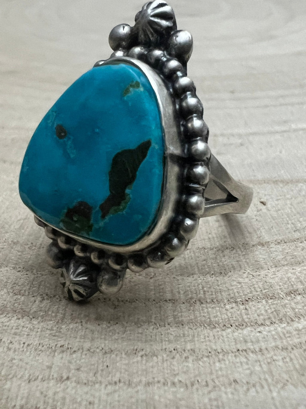 Randy Boyd Navajo Sterling Silver Ring with Fox Turquoise — Size 8.5 (Hallmark RB) - Rooted & Reckless Co.