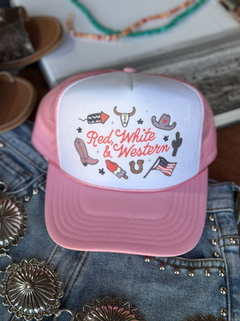 Red, White & Western Trucker Hat - Rooted & Reckless Co.