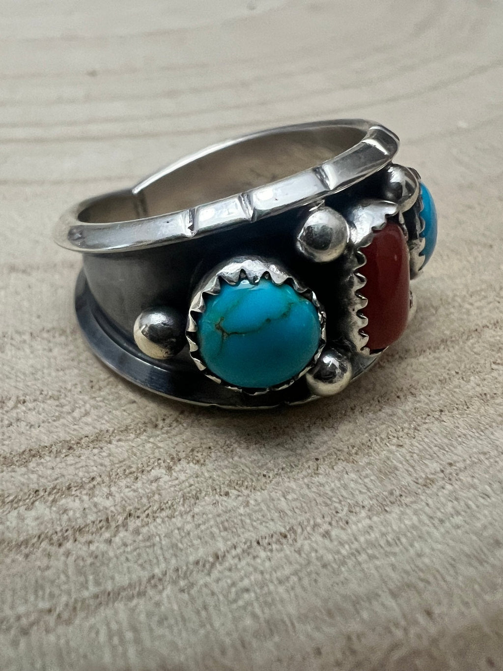 Reed Charley Navajo Kingman Turquoise & Coral Sterling Silver Ring - Rooted & Reckless Co.