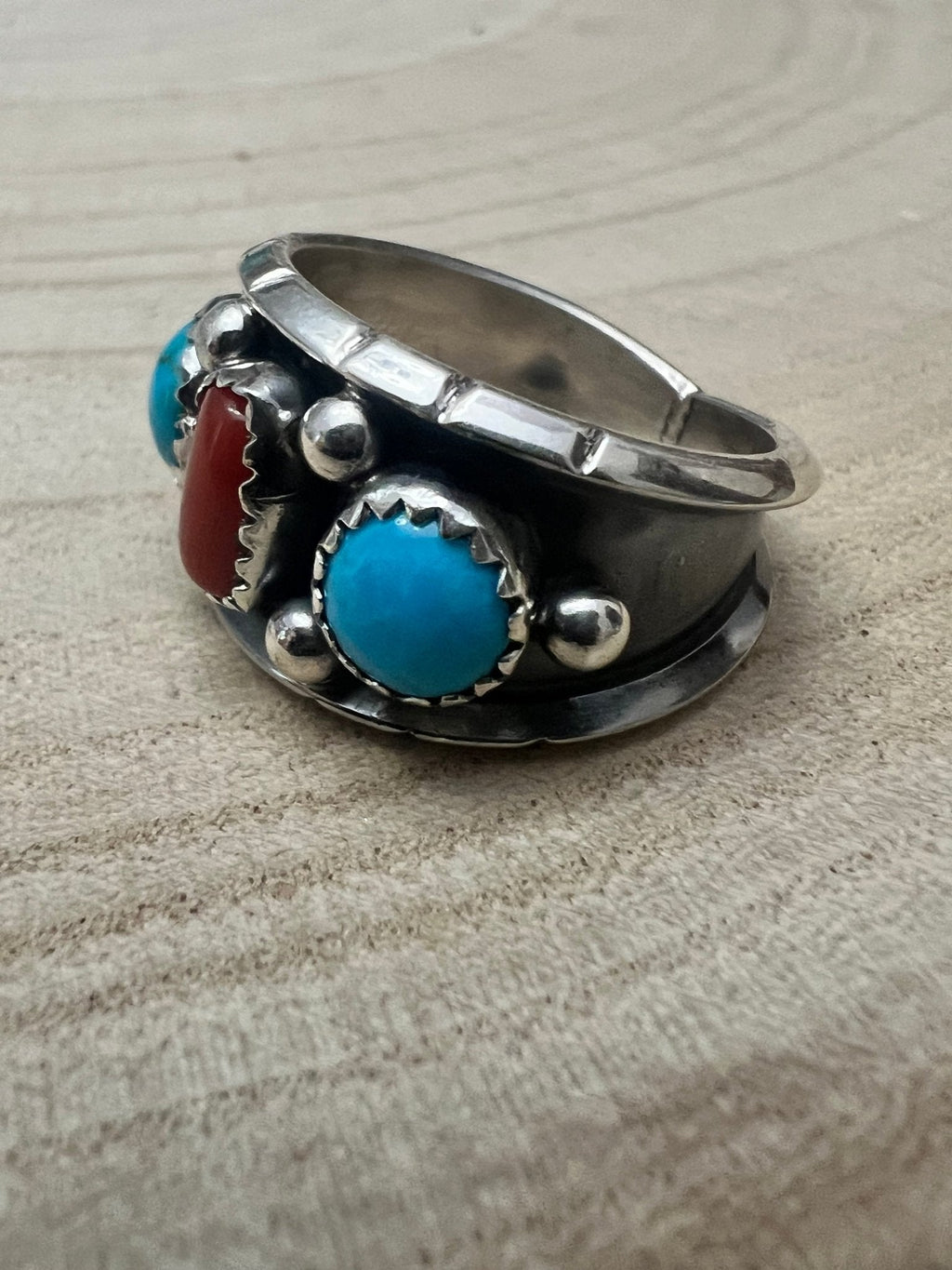 Reed Charley Navajo Kingman Turquoise & Coral Sterling Silver Ring - Rooted & Reckless Co.