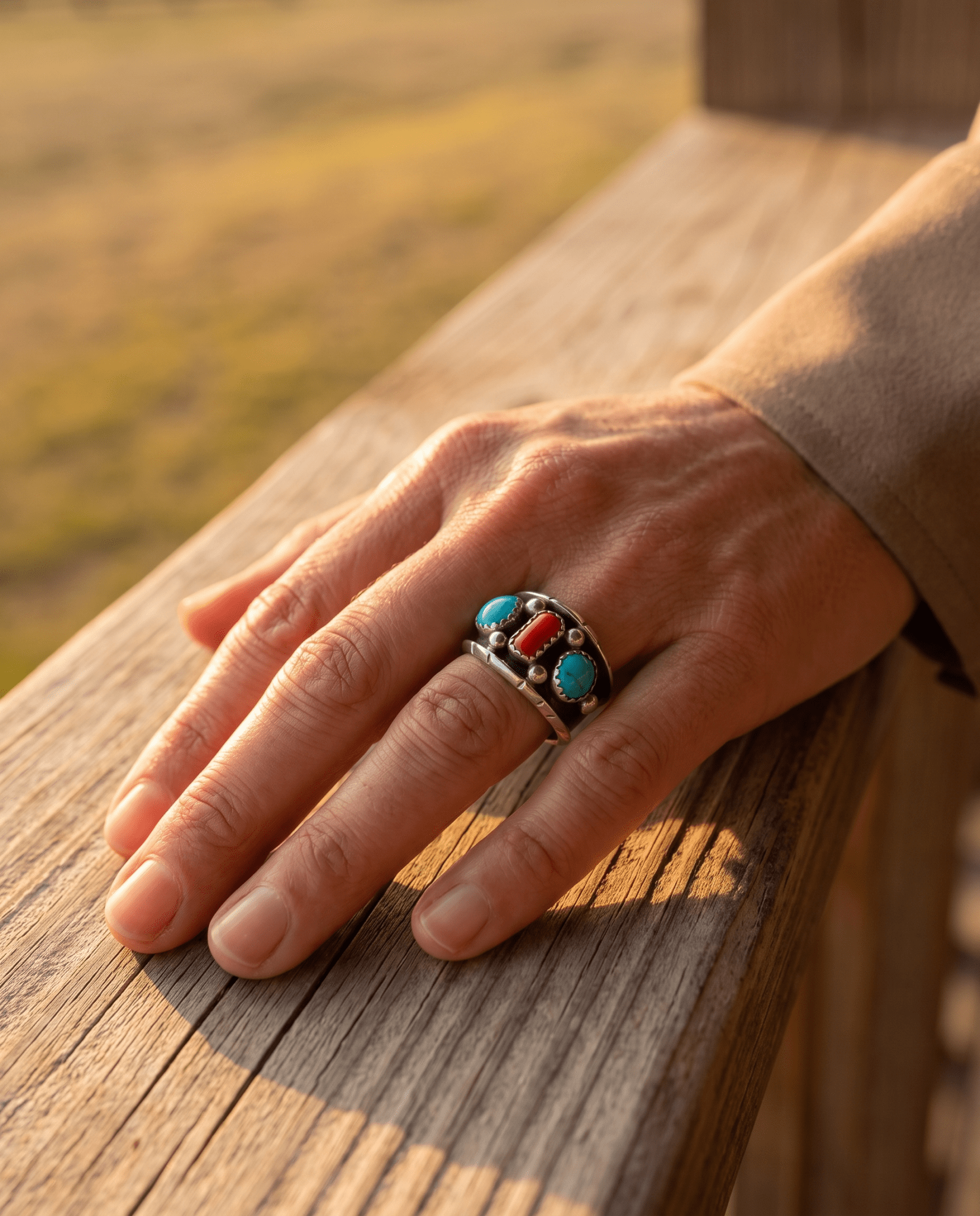 Reed Charley Navajo Kingman Turquoise & Coral Sterling Silver Ring - Rooted & Reckless Co.