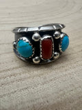 Reed Charley Navajo Kingman Turquoise & Coral Sterling Silver Ring - Rooted & Reckless Co.