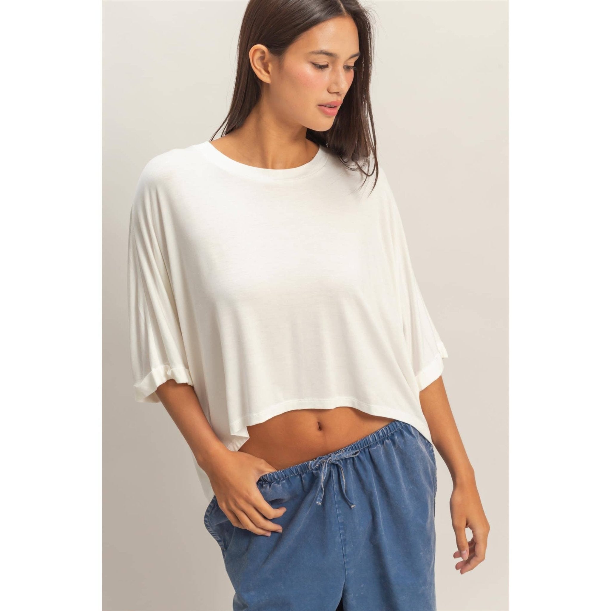 Relaxed High-Low Batwing Sleeve Top - Rooted & Reckless Co.