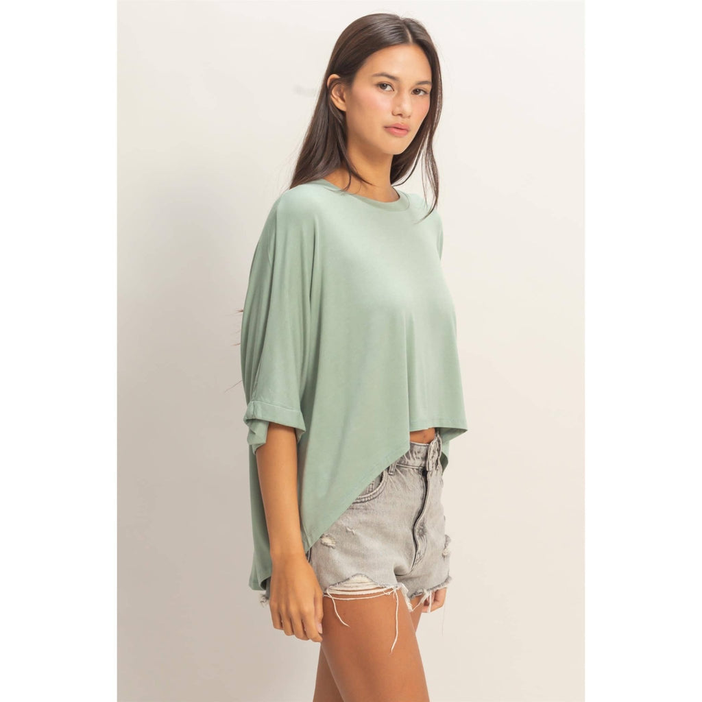 Relaxed High-Low Batwing Sleeve Top - Rooted & Reckless Co.