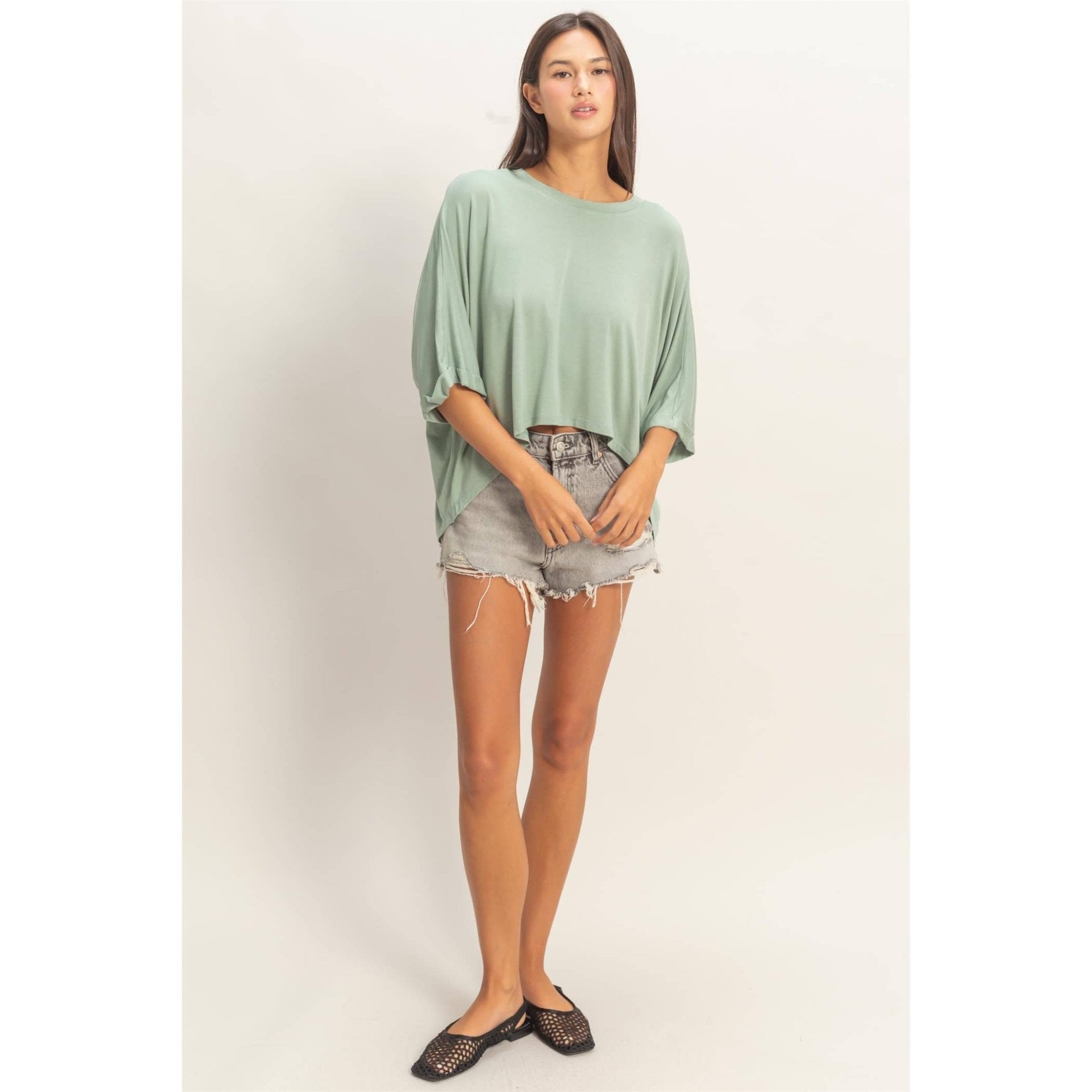 Relaxed High-Low Batwing Sleeve Top - Rooted & Reckless Co.