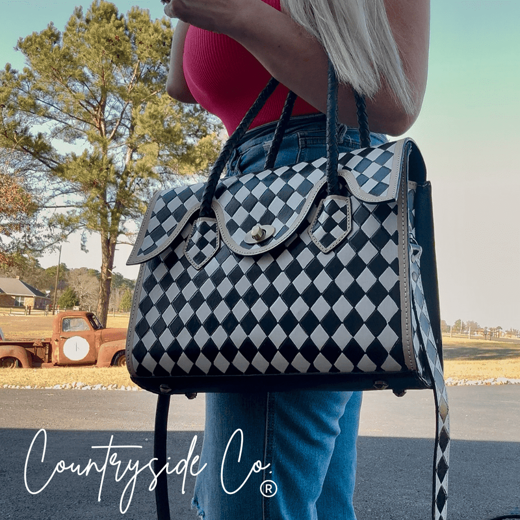 Reno Leather Checkered Handbag - Rooted & Reckless Co.