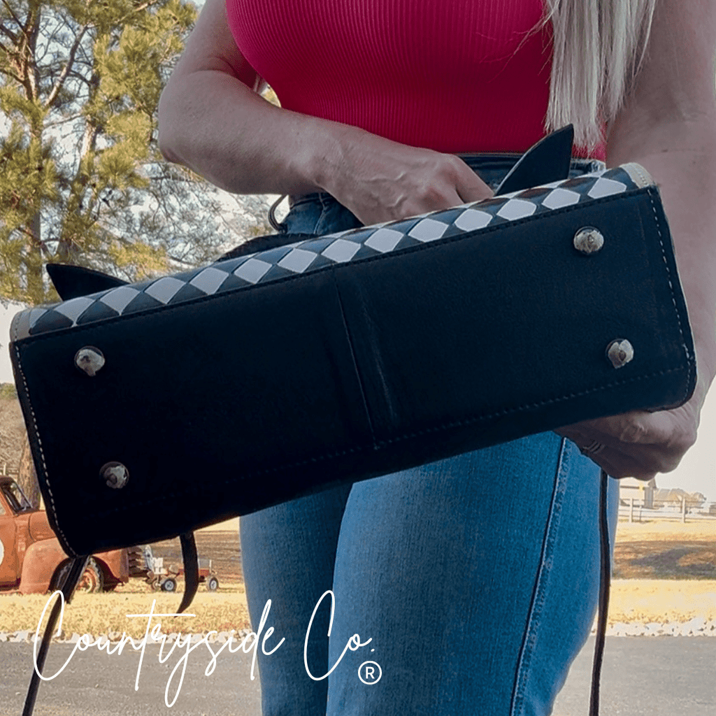 Reno Leather Checkered Handbag - Rooted & Reckless Co.