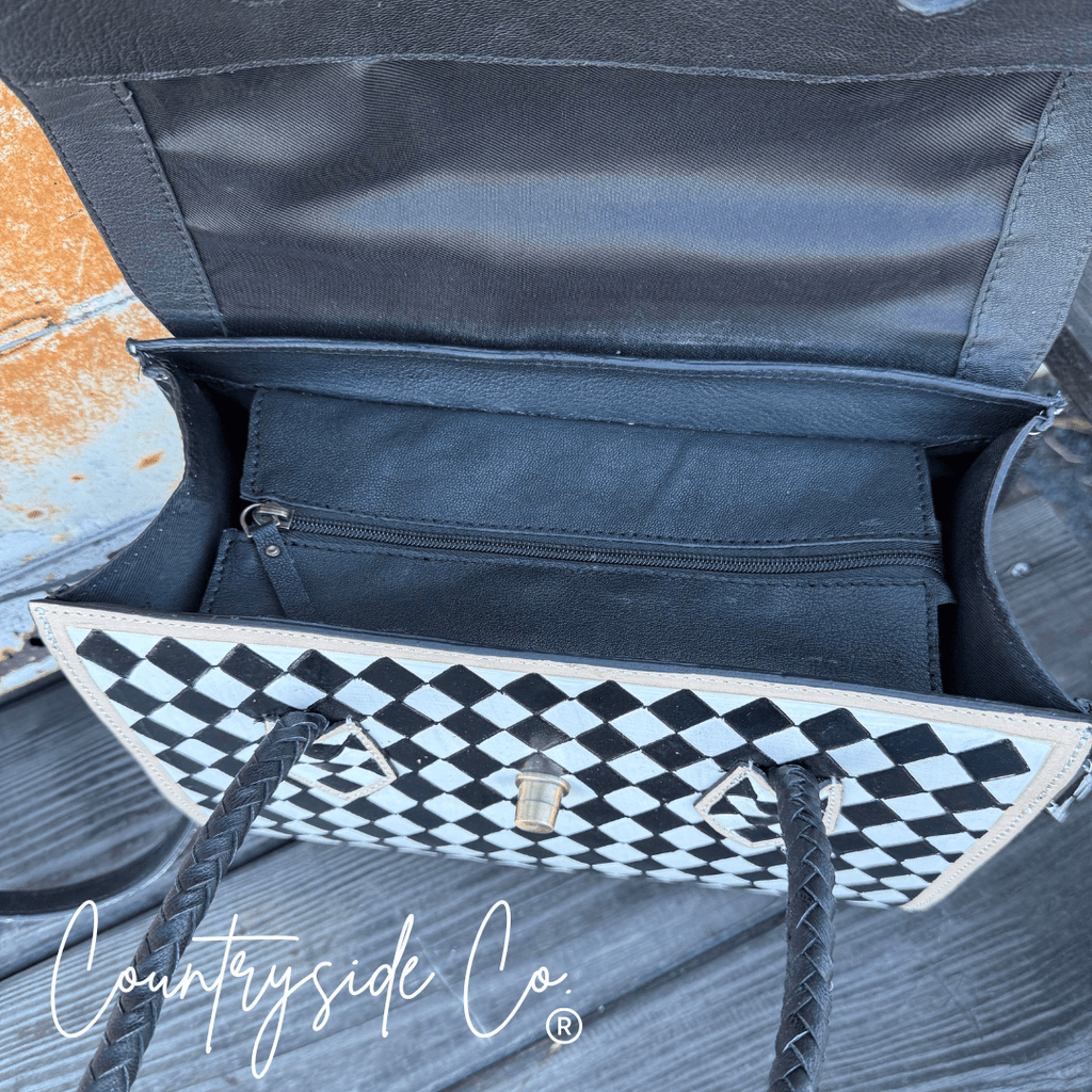 Reno Leather Checkered Handbag - Rooted & Reckless Co.