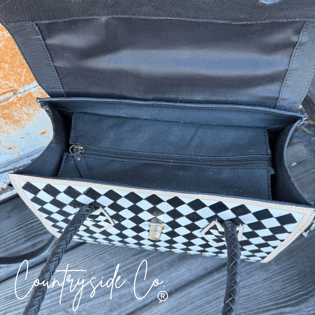 Reno Leather Checkered Handbag - Rooted & Reckless Co.