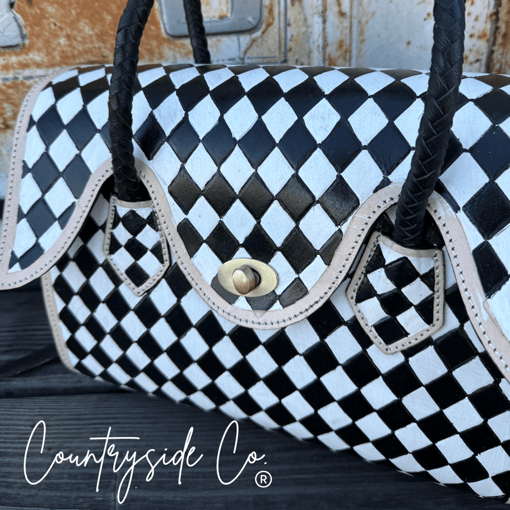 Reno Leather Checkered Handbag - Rooted & Reckless Co.