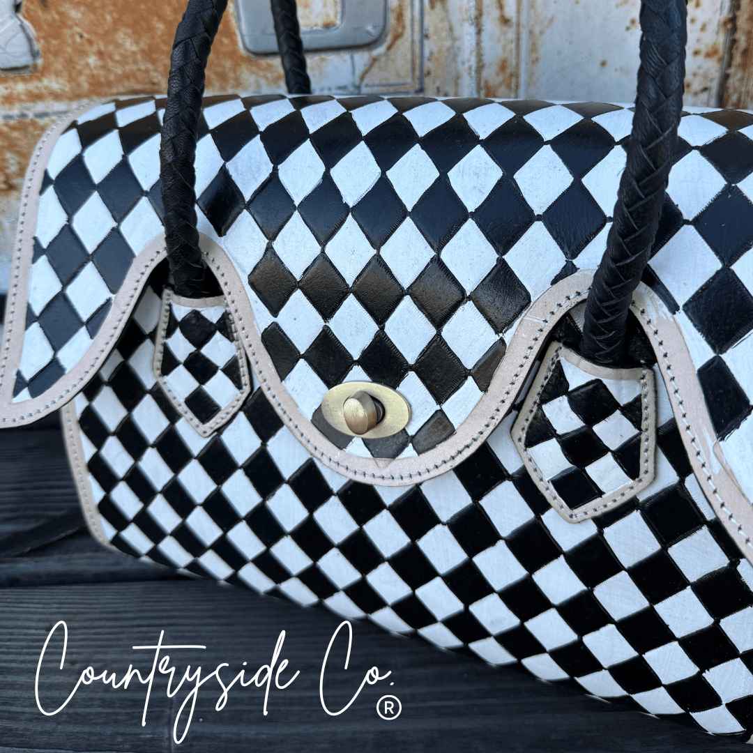 Reno Leather Checkered Handbag - Rooted & Reckless Co.
