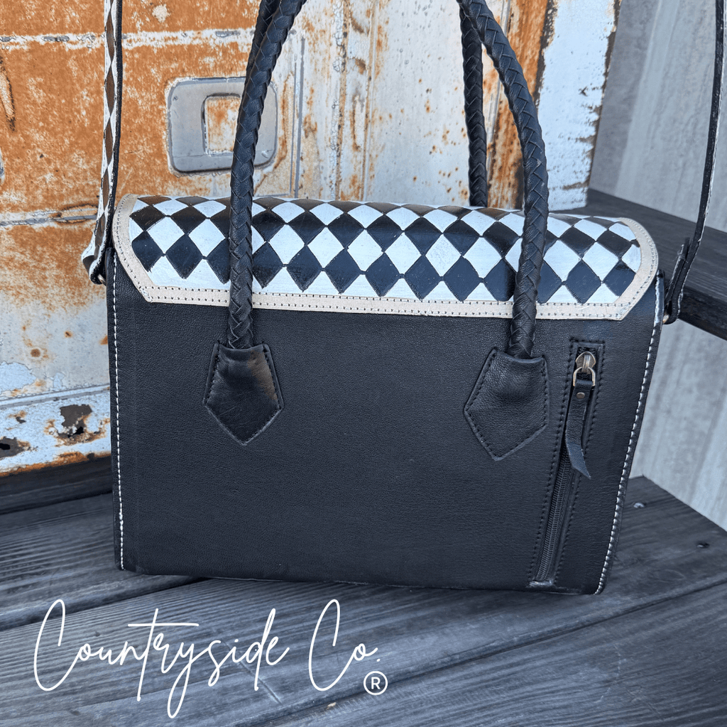 Reno Leather Checkered Handbag - Rooted & Reckless Co.