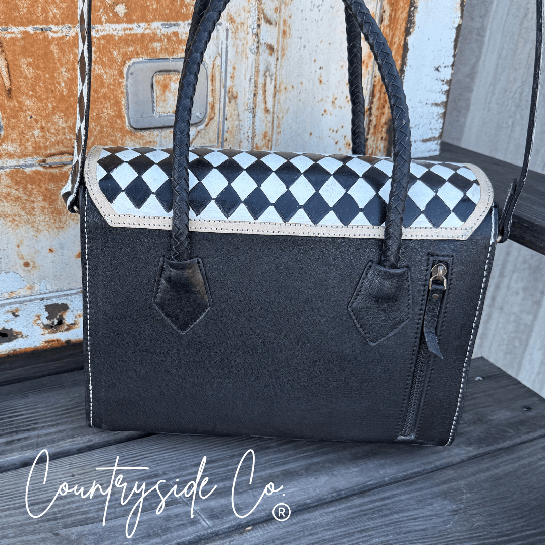 Reno Leather Checkered Handbag - Rooted & Reckless Co.