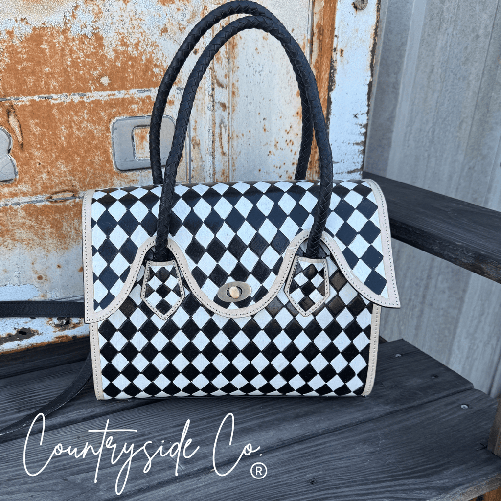 Reno Leather Checkered Handbag - Rooted & Reckless Co.