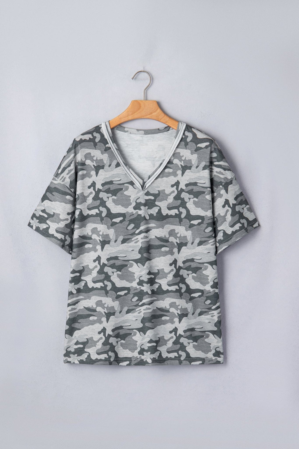 Retro Camo Raw Edge V-Neck Tee - Rooted & Reckless Co.