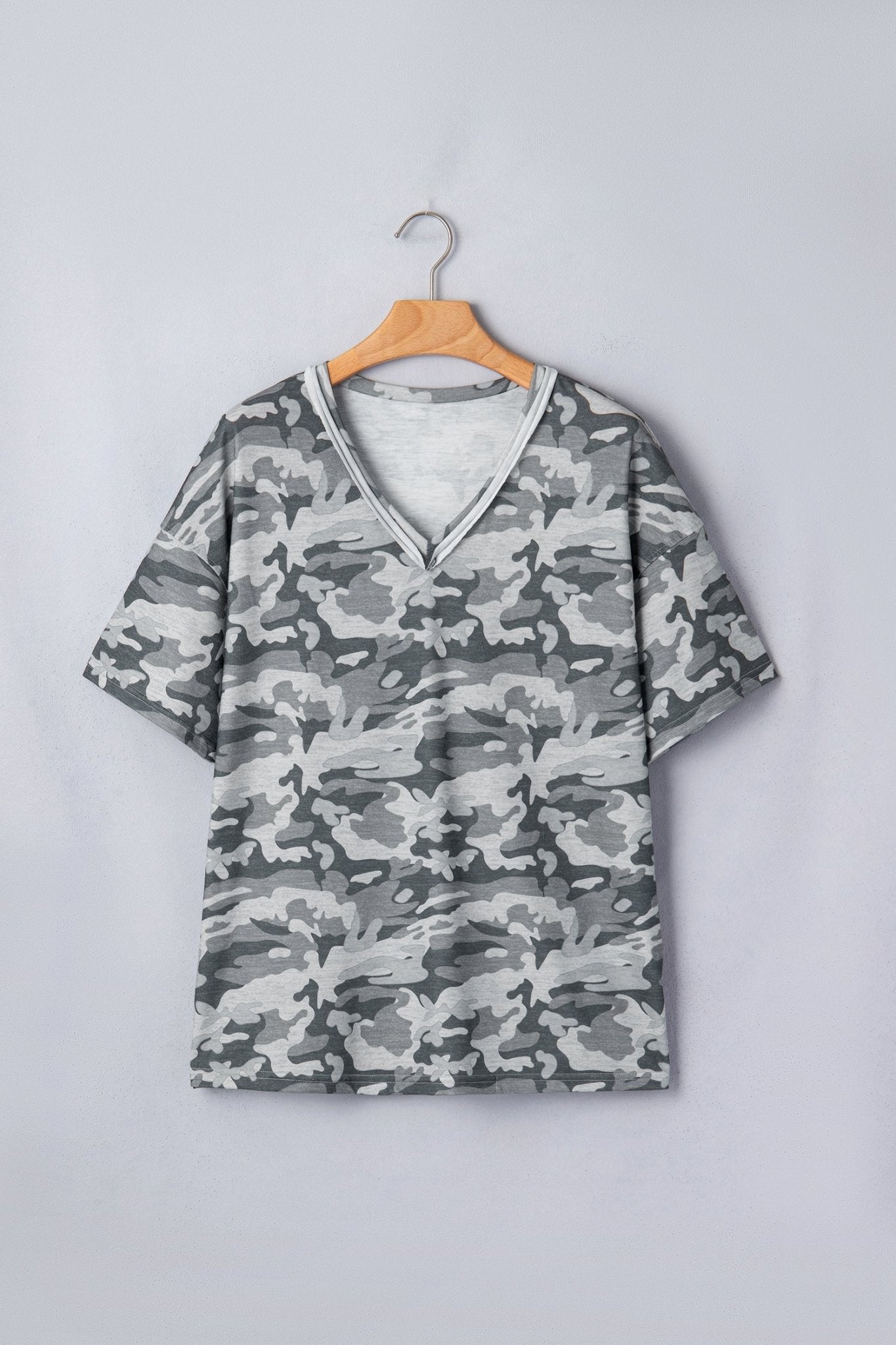 Retro Camo Raw Edge V-Neck Tee - Rooted & Reckless Co.
